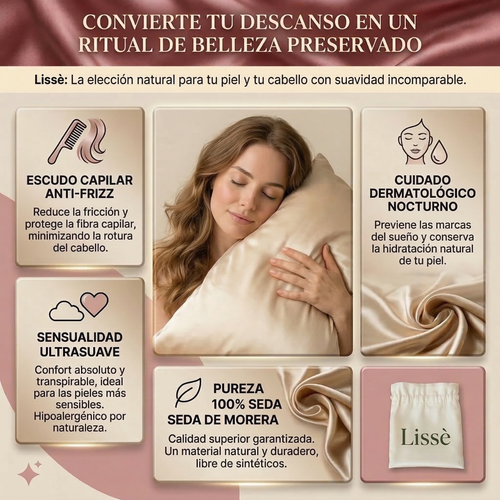 FUNDA DE ALMOHADA 100% SEDA DE MORERA - ANTIEDAD Y ANTIFRIZZ PROFESIONAL